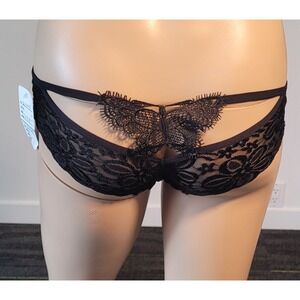 Women Black Cotton Laced Panty Stretch Sexy W/Butterfly Size small SL11045